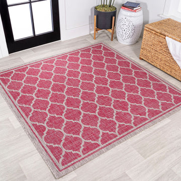 Trebol Moroccan Trellis Textured Weave Indoor/outdoor Square Rug